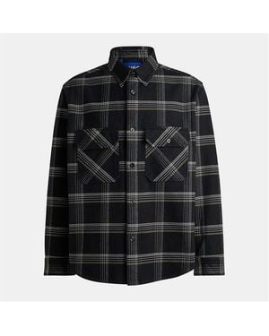 HUGO Oversized Check Cotton Long Sleeve Overshirt - Black