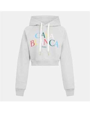 CASABLANCA Stack Logo Over The Head Cropped Hoodie - White