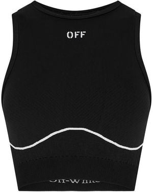 Off-White c/o Virgil Abloh Stamp Seamless Stencil-Effect Logo Crop Top - Black