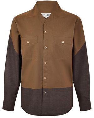 MM6 by Maison Margiela Bonded Long Sleeve Patterned Shirt - Brown