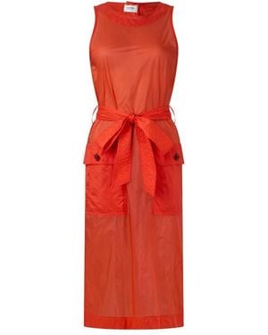 Saint Laurent Sleeveless Crewneck Tie-Waist Midi Dress - Red