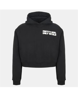 PRETTY BOY UGLY WORLD Cotton Long Sleeve Cropped Oversized Fit Hoodie - Black