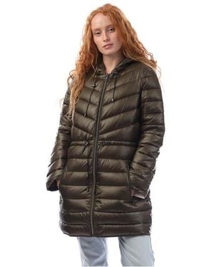 DKNY Zip Front Puffer Jacket With Cinched Waist - Brown