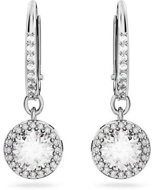 Swarovski Una Angelic Drop Earrings Round Cut Rhodium Plated - Metallic