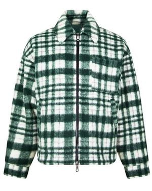 Cole Buxton Checked Wool Blend Long Sleeve Oversized Fit Overshirt - Green
