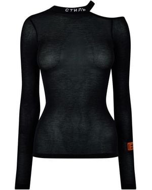 Heron Preston Cut Shoulder Crew Neck Long Sleeved Top - Black