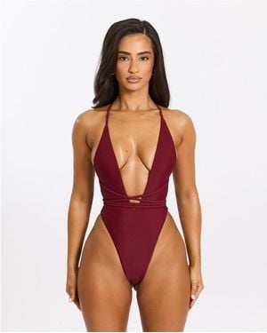 Mars the Label Fishtail Swim Plunge Swimsuit - Red
