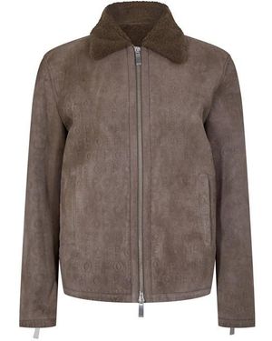 Off-White c/o Virgil Abloh Blouson Sheepskin Long Sleeve Shearling Jacket - Brown