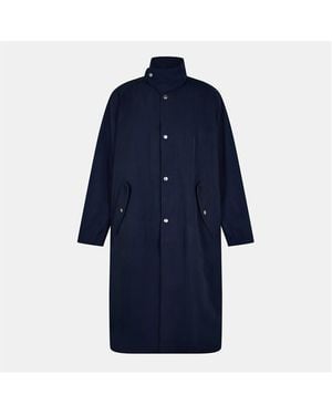 Dries Van Noten Rannon Funnel Neck Long Sleeve Overcoat - Blue