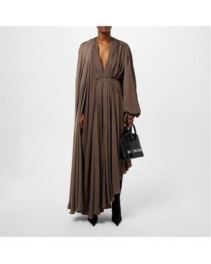 Balenciaga V Neck Draped Maxi Dress - Brown