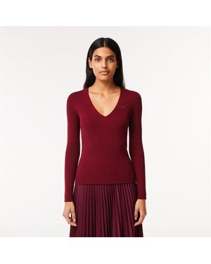Lacoste Seamless Ribbed Crew Neck Jumper - Red