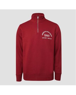 GANT Printed Graphic Half Zip Sweatshirt - Red