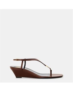 Saint Laurent Dnu Pack Cassandra Leather Wedge Sandal - Brown