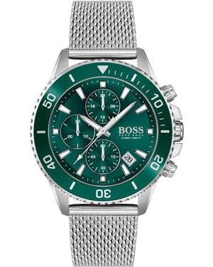 BOSS Gents Admiral Stainless Steel Dial Mesh Strap Watch - Green