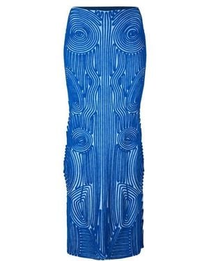 Off-White c/o Virgil Abloh Vortix Embroidered Knitted Maxi Mid Rise A-Line Skirt - Blue
