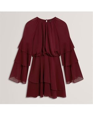 Ted Baker Frill Trim Long Sleeve Mini Dress - Red