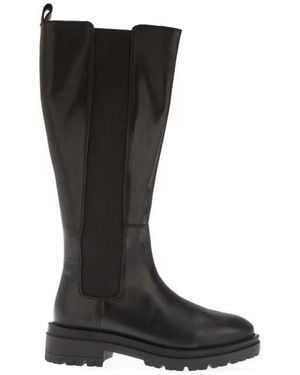 Dune Tenley Elasticated Leather Knee-High Boots - Black