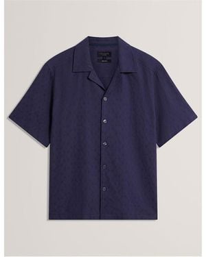 Ted Baker Patterned Short Sleeve Shirt - Blue