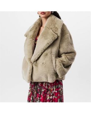 BOSS Plush Teddy Cropped Coat - Natural