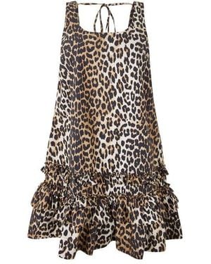 Ganni Poplin U-Neck Mini Dress - Natural