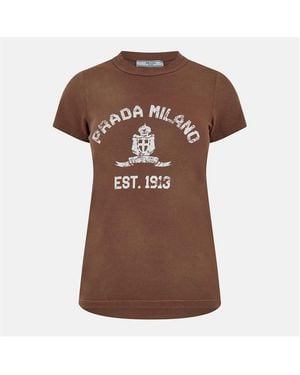 Prada Printed Jersey Logo T-Shirt - Brown