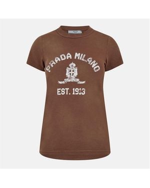 Prada Printed Jersey Logo T-Shirt - Brown