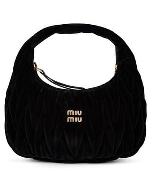Miu Miu Wander Matelassé Velvet Hobo Bag - Black