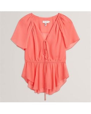 Ted Baker Soft Woven Peplum Top - Pink