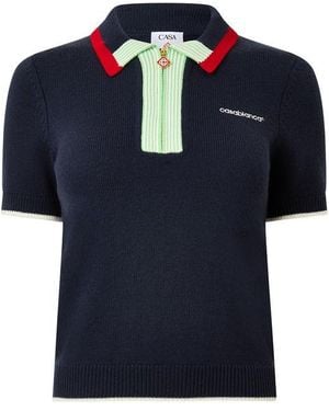 CASABLANCA Logo Half-Zip Knit Polo Shirt - Blue