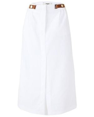 Fendi Linen Midi Skirt - White