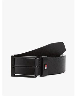 Tommy Hilfiger Enamel Flag Rectangular Buckle Leather Belt - Black