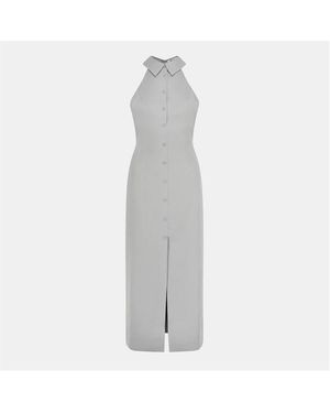 Odd Muse Shirt Collar Midi Dress - Grey