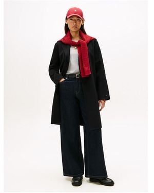 Tommy Hilfiger Belted Double-Breasted Tailored Fit Overcoat - Black