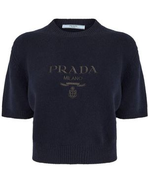 Prada Cashmere Short Sleeve Knitted Top - Blue
