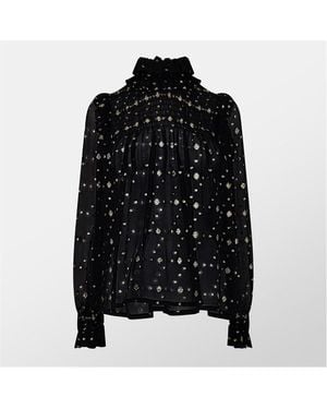 Saint Laurent Ruffle Long Sleeve Blouse - Brown