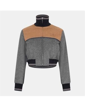 Miu Miu Bicolour Cropped Softshell Jacket - Grey