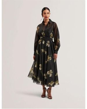 Ted Baker Liorral Printed Organza Belted Maxi Dress - Black
