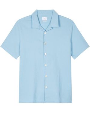 Paul Smith Seersucker Short Sleeve Plain Shirt - Blue