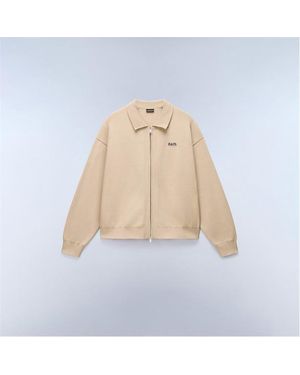 Napapijri Optical Full Zip Crew Neck Jumper - Natural