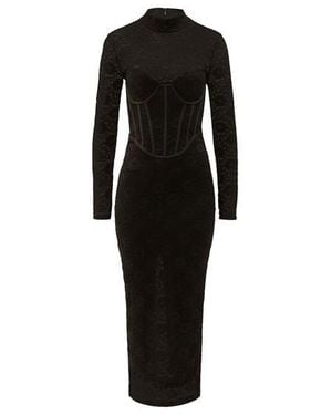 Bardot Carmen Lace Corset Midi Long Sleeve Bodycon Dress - Black