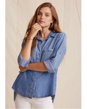 Bella Dahl Split Back Long Sleeve Relaxed Fit Shirt - Blue