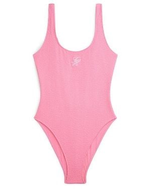 Tommy Hilfiger Crinkle Logo Embroidery Scoop Back Swimsuit - Pink