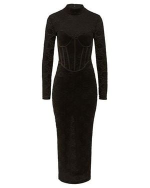 Bardot Carmen Lace Corset Midi Long Sleeve Bodycon Dress - Black