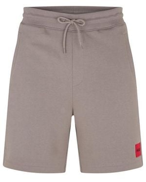 HUGO Jogger Fleece Shorts With Logo Detail - Grey