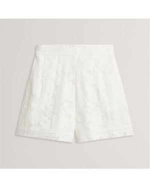 Ted Baker Floral Texture High-Waisted Woven Shorts - White