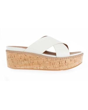 Fitflop Eloise Leather Wedge Cross Slide Sandals - White