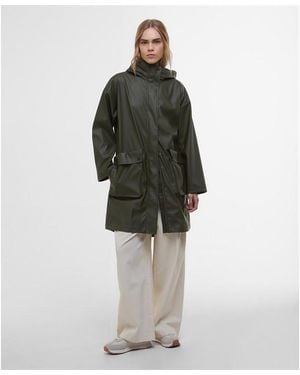 Barbour Atlas Hooded Long Sleeve Knee Length Rain Anorak - Green