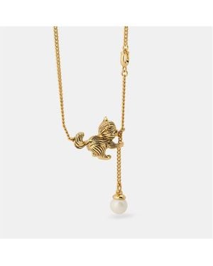 COACH Cat Pearl Pendant Necklace - Metallic