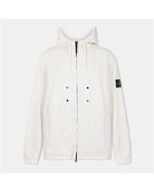 Stone Island Supima Cotton Twill Hooded Long Sleeve Overshirt - White