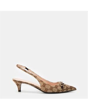 Gucci Motif Canvas Horsebit Sling Court Shoes - Brown